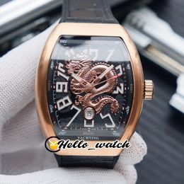 2021 King Heren Collection Vanguard Yachting Watches V45 3D Dragon Patroon Black Dial Autoatic Mens Watch Rose Gold Case Rubber Hello_Watch E200