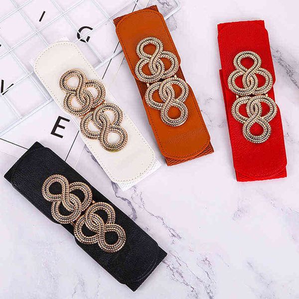 2021 mode coréenne dames décoré élastique large boucle de ceinture robe pull taille ceinture pour femme concepteur marque de luxe G220301