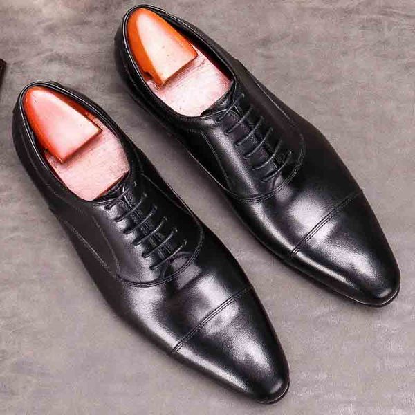 2021 laçage formel italien Design chaussures pour hommes en cuir véritable mariage affaires Oxford richelieu chaussures noir bout pointu hommes robe chaussure