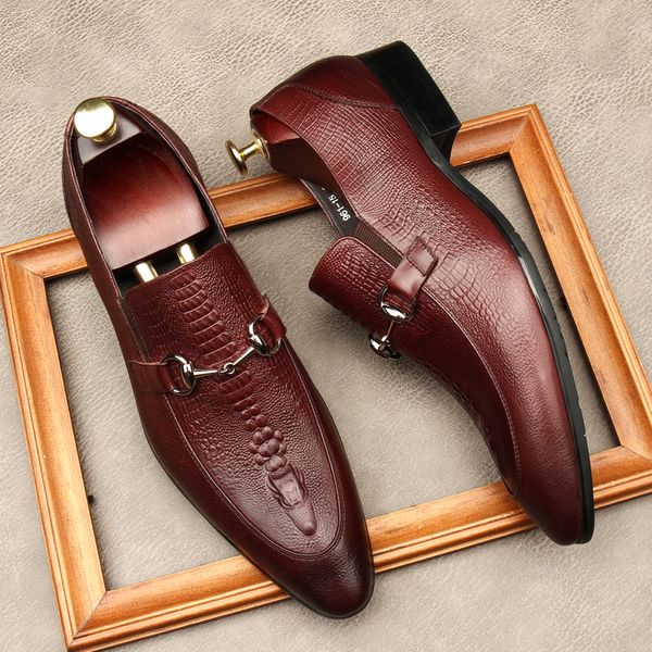 Chaussures de mariage en cuir véritable pour hommes, grande taille EUR45, Grain de Crocodile, noir/marron/Tan, chaussures d'affaires, 2021