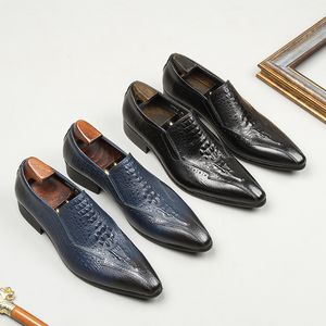 Chaussures de mariage en cuir véritable pour hommes, grande taille EUR46, noir/bleu, gaufrées, chaussures d'affaires, 2021