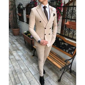 2021 Laatste design Mannen Past Double Breasted Bruidegom Dragen Tailor-Made Suits Bruiloft Tuxedos Beste Kostuum 2 Stuks Set Blazer Broek X0909