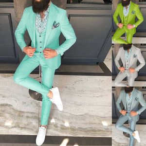 Lo último de 2021, conjunto de traje de boda turquesa para hombre, traje ajustado para graduación, vestido de novio, esmoquin, Blazer naranja, chaqueta de padrino, chaleco, pantalones, 3 piezas X0909