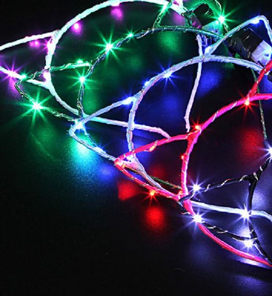 Diadema con orejas de gato LED para mujer y niña