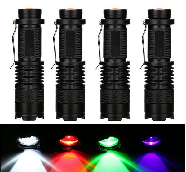 Lampe de poche tactique à LED, 3 Modes d'éclairage, Zoomable, lampe torche tactique pour détecteur de pêche et de chasse, violet, vert, rouge, blanc, 2021