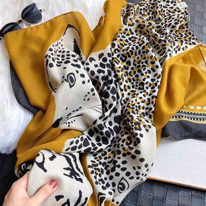 2021 léopard imprimé femmes coton écharpe hiver chaud Pashmina Hijab Foulard femme Bandana dame bandeau foulards étoles