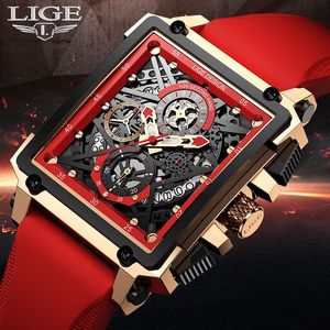 2021 LIGE MENS Watches Top Brand Creative Square Men Watch Luxury Sport Chronograph Imperproping Quartz Wristwatch Dropshipping