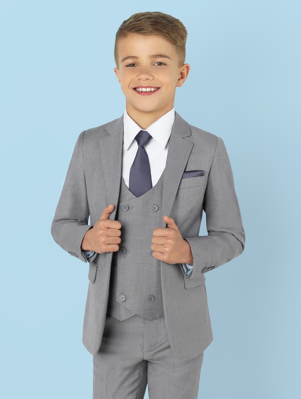 2021 Light Grey Notch Lapel Kids Suits For Wedding Children Groom Wear 3 Pieces