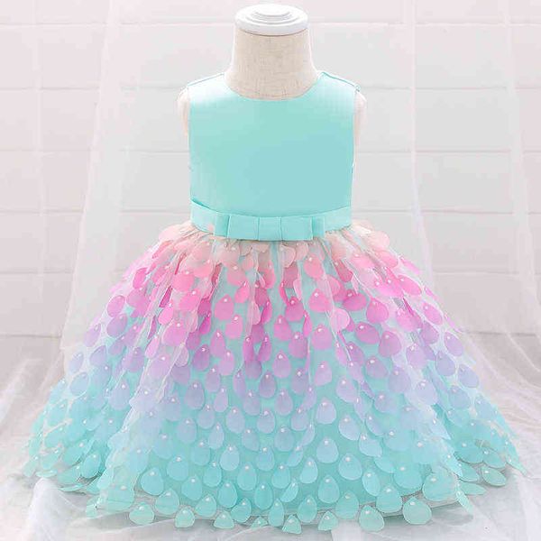 2021 Petite Sirène Vêtements Bébé Fille Robe Robe De Baptême Pour Fille Vêtements Infantile Coloré Échelles Princesse Anniversaires Robes G1129