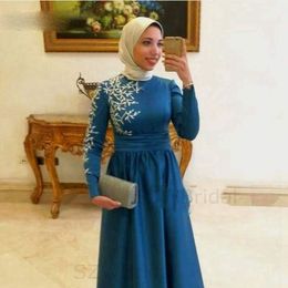 2021 robes de soirée à manches longues dubaï robe musulmane femmes col haut caftan robe de soirée Vestidos robes de bal