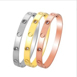 2021 Amour Bracelet Bracelets Femmes Hommes 4CZ Titane Acier Vis Tournevis Bracelets Or Argent Rose Ongles Bracelet Bijoux avec sac de velours taille 16-22cm