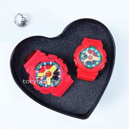 2021 couple amoureux montre mode couleur rouge série montre-bracelet étanche Sport double affichage GMT numérique LED reloj hombre armée Milita225z