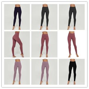 2021 Lu Mujeres Cross-Tight Fitness Yoga Pantalones de cintura alta Deportes Gimnasio Desgaste Niñas Leggings Elásticos Damas General Medias completas Entrenamiento Color Sólido