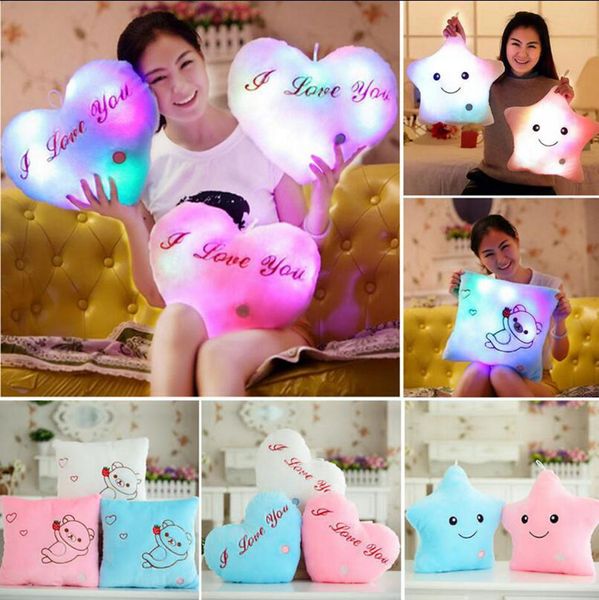 2021 oreiller lumineux lumineux étoile coeur patte d'ours lumière LED oreiller en peluche veilleuse enfants coussin jouets de noël