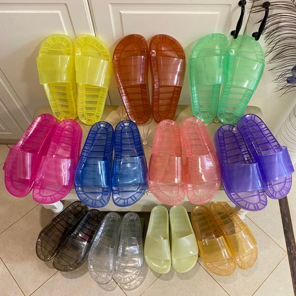 2021 zapatillas luminosas hombres mujeres clásico plano tobogán de parejas transparentes sandalias de verano caucho goma multicolor diapositivas de sandalia fluorescente