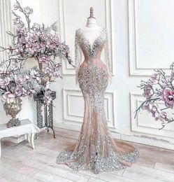 2021 luxueux arabe aso ebi cristaux perlées robes de soirée formelles