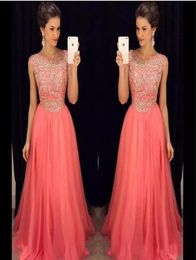 2021 Luxe Coral Bridesmaid -jurken Bling Prom Dress een lijnschep met kralen en strass rits terug lange jurken even3162553