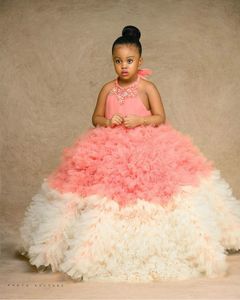 2021 Luxe Kristallen Bloem Meisje Jurken Baljurk Tiers Tule Lilttle Kids Birthday Pageant Weddding Jurken ZJ676