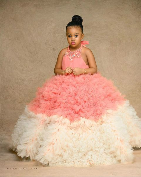 Robes de demoiselle d'honneur luxueuses avec cristaux, robe de bal à plusieurs niveaux en Tulle, robes de mariage de concours d'anniversaire pour enfants, ZJ676, 2021