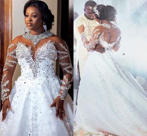 2024 Luxe kristallen Arabische Dubai trouwjurk pure nek lange mouwen kralen bruidsjurk robe de mariage vestidos noiva