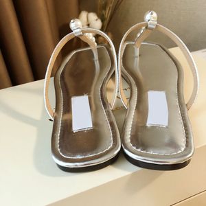 2021 designer de luxe ALAINA FLAT cuir perlé brillant dames sandales bout carré élégant en forme de T simple pantoufles de qualité supérieure