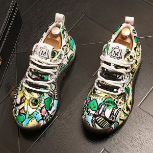 2021 Luxe Designer Heren Graffiti Patroon Casual Flats Platform Schoenen Zapatos Hombre Sports Walking Out Office Sneakers