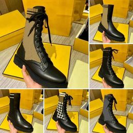 2021 Luxe Designer Dames Laarzen Schoenen Gebreide Stretch Martin Neakers Zwart Lederen Knight Short Boot Design Fashion Casual Shoe met doos Maat 35-41