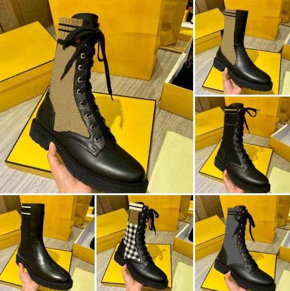 2021 Designer de luxe Femmes Bottes Chaussures Tricoté Stretch Martin Neakers Cuir Noir Chevalier Court Boot Design Mode Casual Chaussure avec boîte Taille 35-41