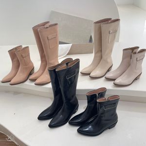 Pocket Boots Designer Women Zipper Pointed Boot Cheshire Martin Shoes Dikke Heel Helf Boots Knie enkel Fashion Booties