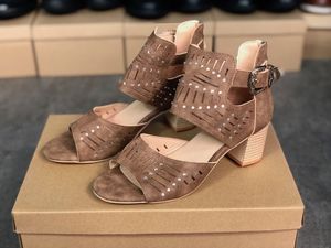 2021 Luxe Hoge Hakken Slides Sandalen Suede Mid-Hak Designer Sexy met Crystal Metal Gesp Zomer Beach Trouwschoenen Maat 35-43 No06