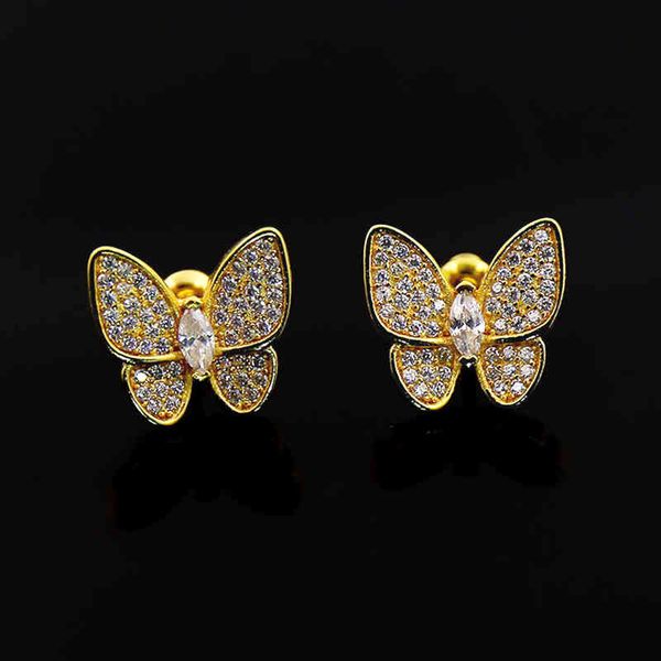 2021 bijoux de luxe exquis cuivre incrusté papillon plein diamants boucles d'oreilles Simple mode accessoires pour femmes quotidien
