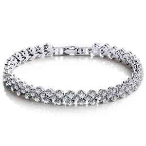 2021 joyería de lujo Sier Plating Glitter Bling Cubic Zirconia CZ pulseras múltiples filas pulsera brillante para mujer