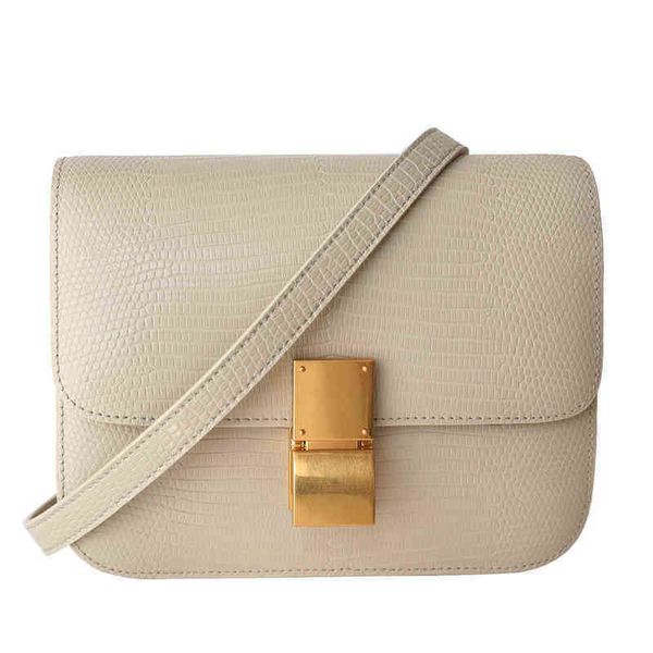 2021 luxe lézard motif tofu sac boîte en cuir véritable épaule messager portable petit sac carré femmes hôtesse de l'air sacs G220422
