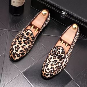 2021 Luxe Mannen Lederen Schoenen Mode Froned Leopard Loafers Mens Slip-On Party Casual Shoe Groot Maat 38-46