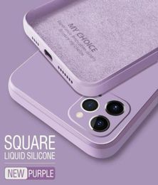 2021 Étuis de téléphone en silicone liquide carrés d'origine de luxe pour iPhone 12 11 Pro Max Mini XS X XR 7 8 Plus SE 2 Couverture souple mince Candy 5273998
