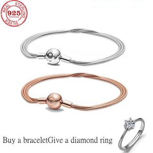 2021 Luxe S True 925 Sterling Silver Pandodu Multi-Line Past Past Original Glamour Bangle voor Dames Fashion Sweet DIY