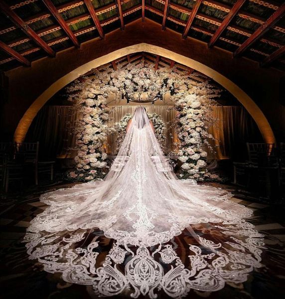 Voile de mariée de luxe en dentelle ivoire blanc, 3m de Long, 1T, appliqué, en Stock, accessoires de mariage cathédrale avec Comb6467636, 2021