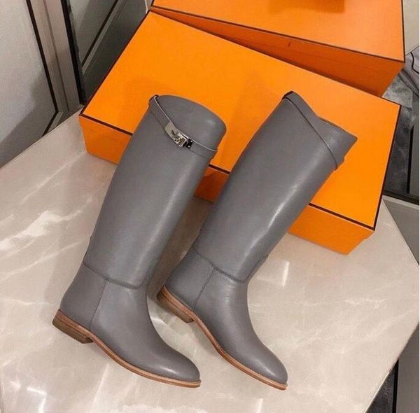 23 Luxe Hiver Mode Femmes Saut Genou Bottes En Cuir De Veau Semelle En Cuir Cuirs Laminé Talon Semelle Intérieure Doublure Artisanat Unique Design Classique Taille35-42