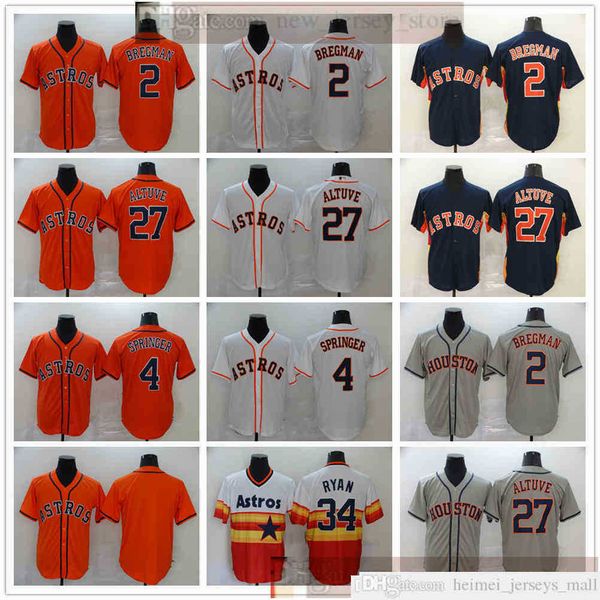 2021 Masculino Feminino Camisas de Beisebol Juvenil Crianças 27 Jose 2 Alex Altuve Bregman 4 George Stitched Springer Jersey Branco Marinho Laranja Cinza Cinza