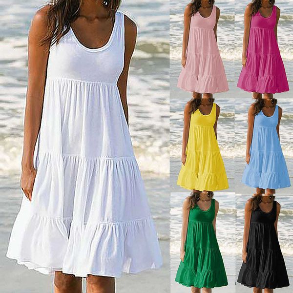 2021 vestidos de maternidad mujeres embarazadas moda verano color sólido sin mangas vestido de playa ropa de embarazo más tamaño robe femme Q0713