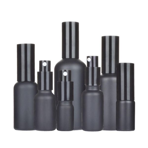 Bouteilles d'emballage de parfum d'huile essentielle en verre noir mat, avec pulvérisateur à brume Fine/pompe à Lotion, 2021