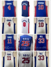 2021 Hombres Camisetas de baloncesto Jugador Derrick 25 Rose Andre 0 Drummond Blake 23 Griffin Retro Grant 33 Hill Blue Dennis 10 Rodman Isiah 11 Thomas Tamaño S-2XL