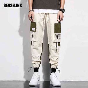 2021 pantalones Cargo para hombres Hip Hop bolsillos Track Ribbons Harem Joggers pantalones Harajuku Tide moda Casual algodón Streetwear pantalones G220224