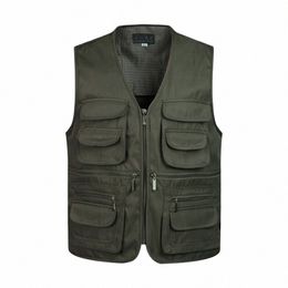 2021 Men Multi-Pocket Classic Waistcoat mannelijke mouwvol lossen Solid Coat Work Vest Fotograaf Tactical Mesh Vest Jacket X0ro#