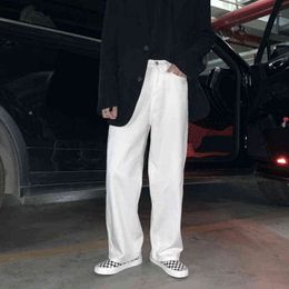 2021 heren mode wijd been broek losse witte denim hoog wassited plus size baggy jeans hiphop flare broek straatwear broek G0104