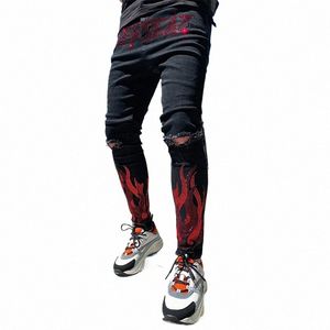 2021 Jeans pour hommes Ripped Skinny Hole Biker Pantalon Stretch Slim Denim Crayon Pantalon Street Punk Black Hot Drill Jeans pour hommes k7Ux #