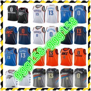 2021 Camisetas de baloncesto para hombres Imprimir Russell 0 Westbrook Paul 13 George Blanco Negro Azul Naranja Gris Buena calidad Universidad impresa