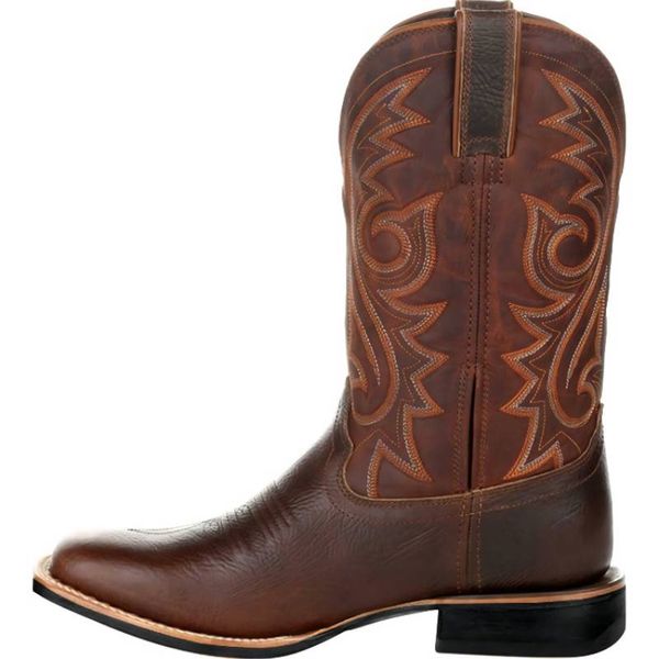 Hommes rétro moyen tube Western Cowboy bottes moto équitation broderie extérieure anti-dérapant Pu couture profonde v-bouche manches pieds DH310