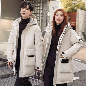 2021 Heren Tooling Down Jacket Mid-Lengte Solid Color Fashion White Duck Down Hooded Down Jacket G1108