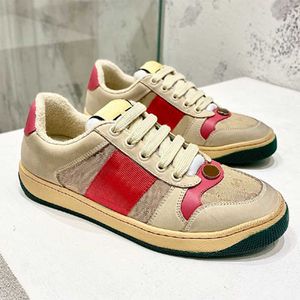 2022 Hommes Femmes Screener Sneaker Femmes Sale Chaussures En Cuir Bleu Rouge Web Stripe Formateur Mesh Impression Appartements Tissu Toile Casual Chaussures Top Qualité 320